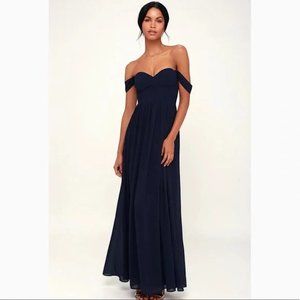 Lulu's Navy Blue Off-the-Shoulder Maxi Dress - Harmonious Love